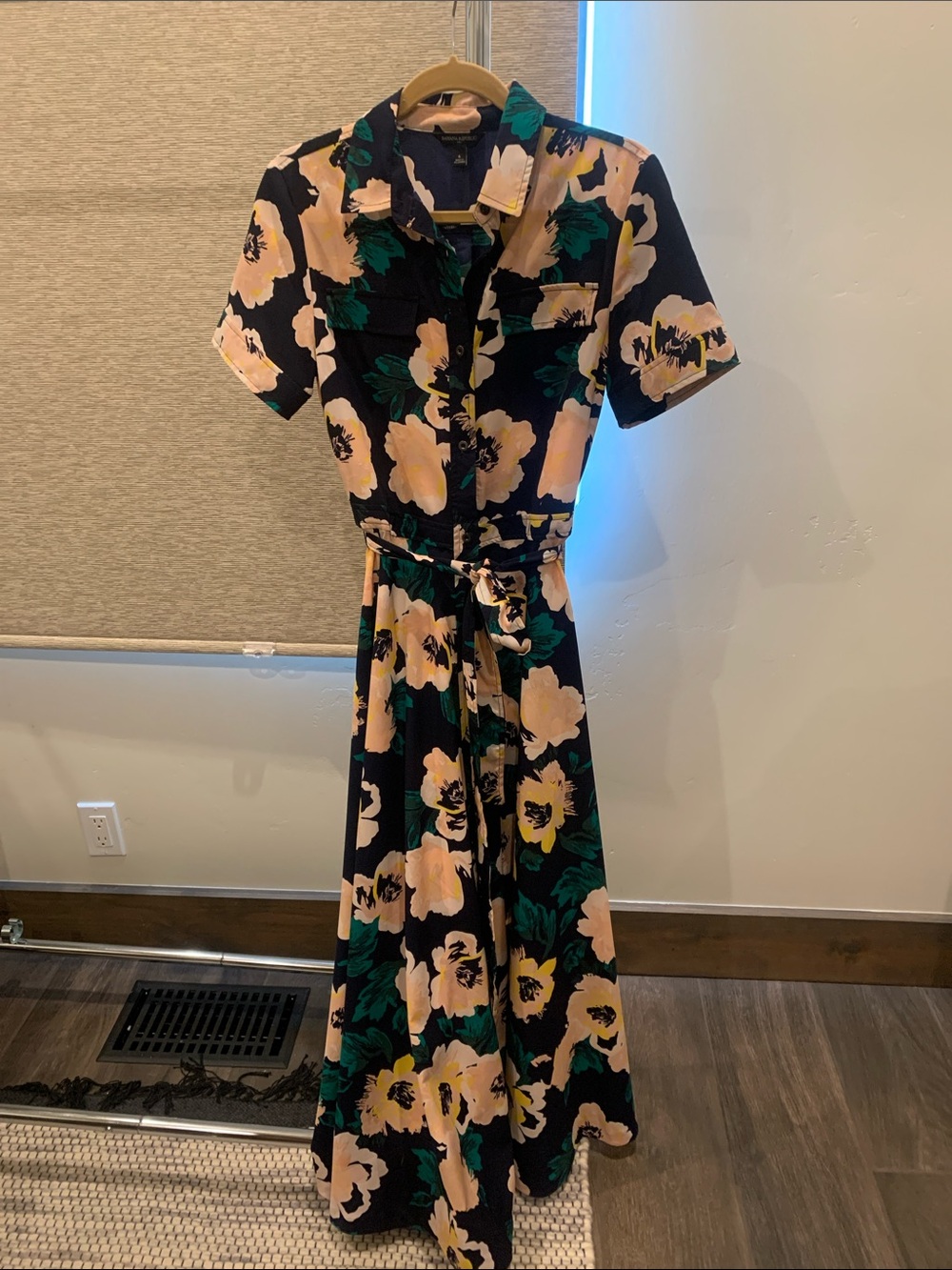 Banana Republic Navy Floral Maxi Dress with Pink & Green Accents